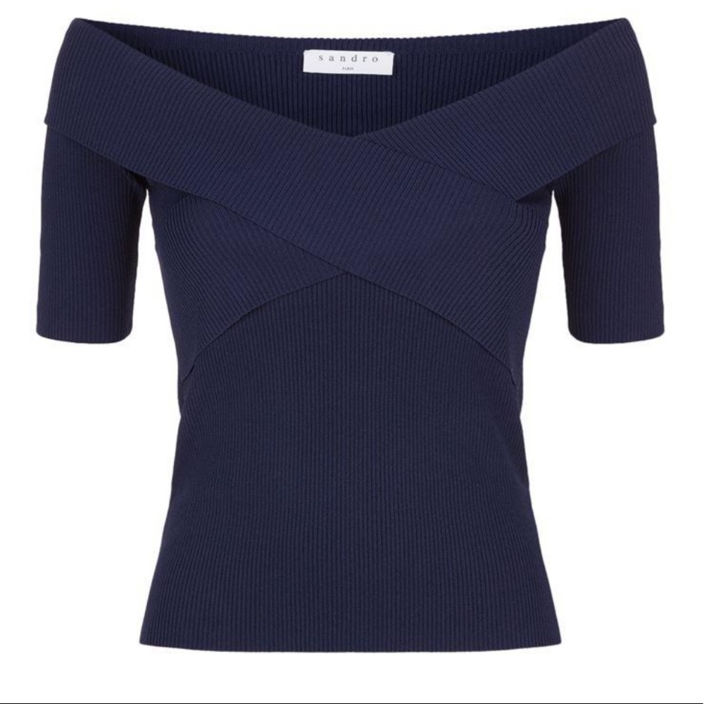 SANDRO PARIS Navy Blue Ribbed Top